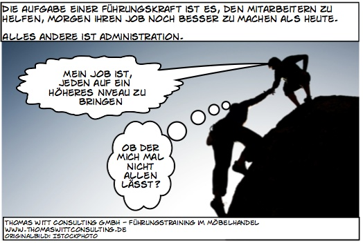 Aufgabe einer Führungskraft im Möbelhandel ist es, dem Mitarbeiter zu helfen, ihren Job morgen besser zu machen als gestern.